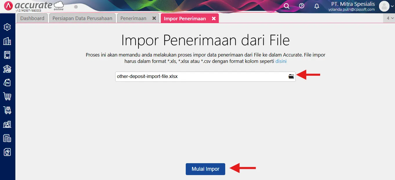 mencatat impor penerimaan